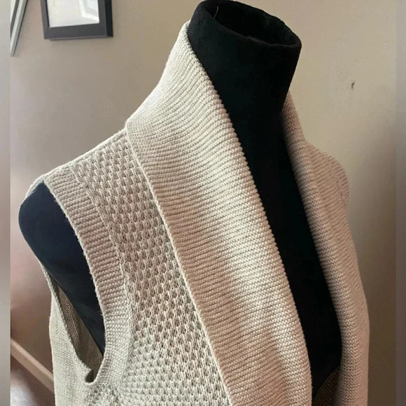 GAP open cardigan sweater shawl collar textured cream ivory cotton women’s sz M - Picture 4 of 15